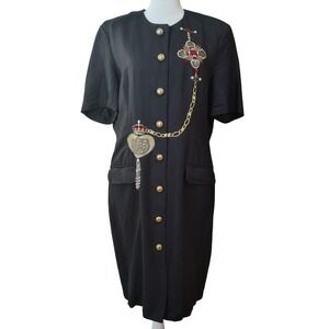 Vintage 80s/90s Jennifer Eden Black Dress Size 11/12 Embroidered Beaded‎